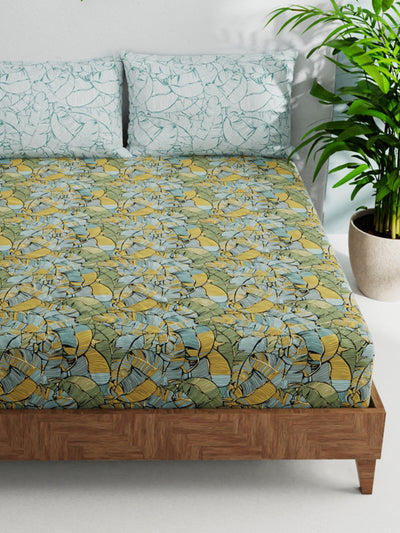Soft 100% Natural Cotton Double Bedsheet With 2 Pillow Covers <small> (floral-blue/multi)</small>