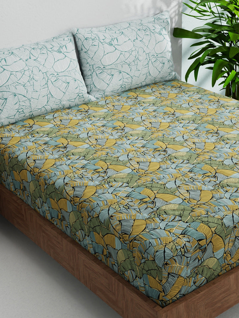Soft 100% Natural Cotton Double Bedsheet With 2 Pillow Covers <small> (floral-blue/multi)</small>
