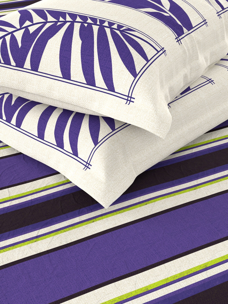 Soft 100% Natural Cotton Double Bedsheet With 2 Pillow Covers <small> (stripe-purple/beige)</small>