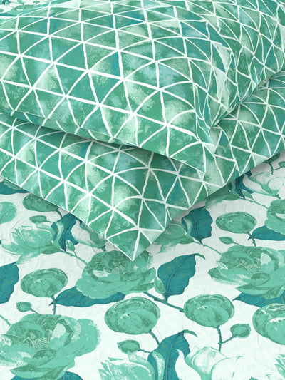 Soft 100% Natural Cotton Double Bedsheet With 2 Pillow Covers <small> (floral-teal)</small>
