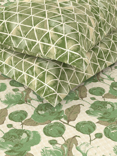 Soft 100% Natural Cotton Double Bedsheet With 2 Pillow Covers <small> (floral-sage)</small>