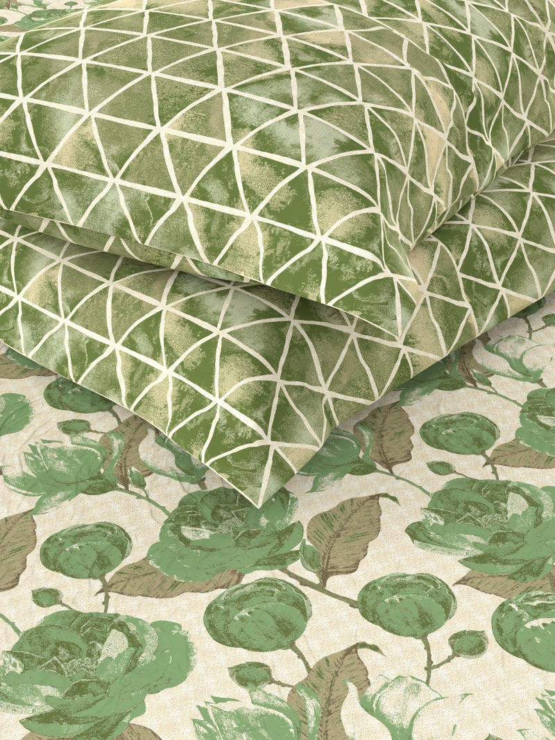 100% Pure Cotton Double Bedsheet With 2 Pillow Covers <small> (floral-sage)</small>