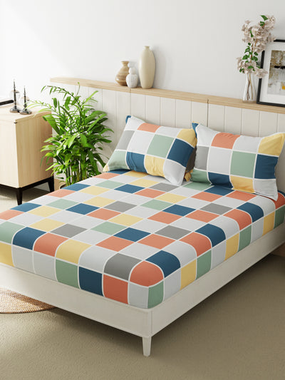 Extra Smooth Micro Double Bedsheet With 2 Pillow Covers <small> (checks-multi)</small>