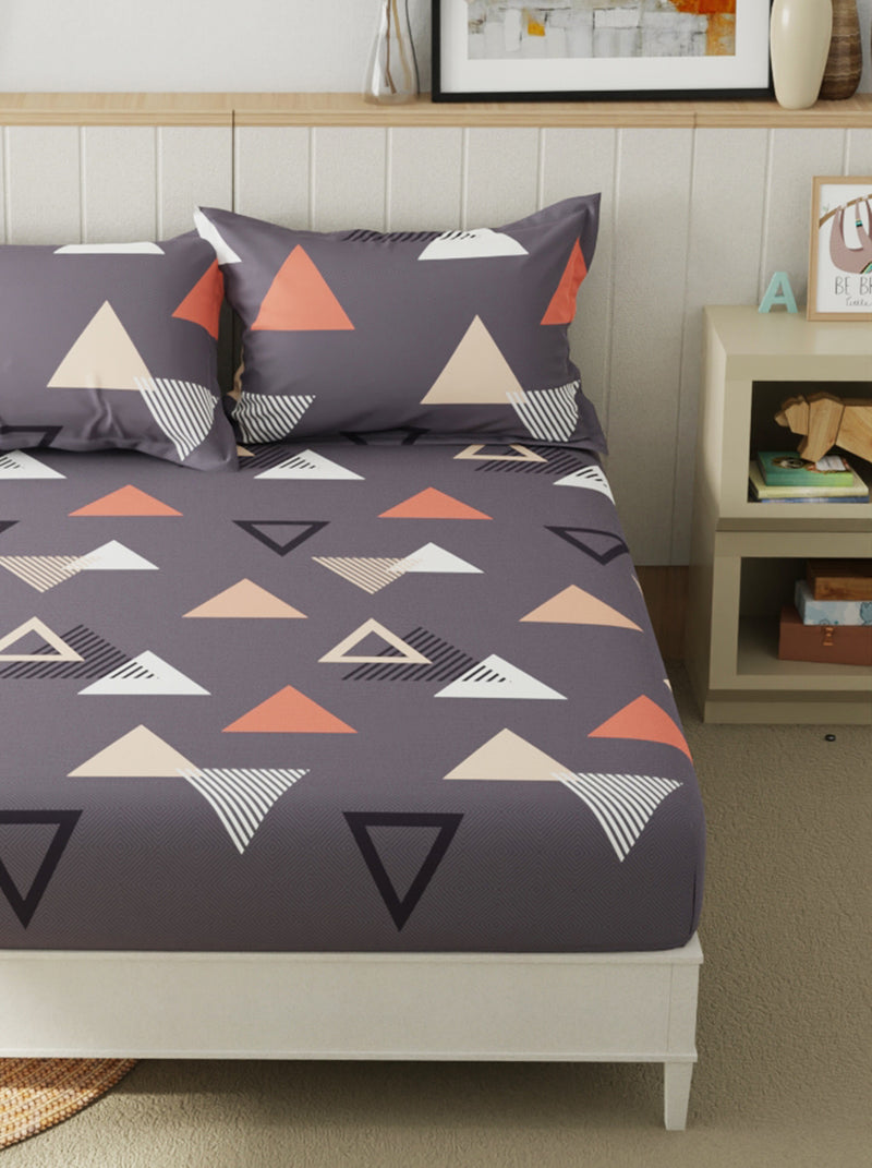 Extra Smooth Micro Double Bedsheet With 2 Pillow Covers <small> (geometrical-grey/multi)</small>