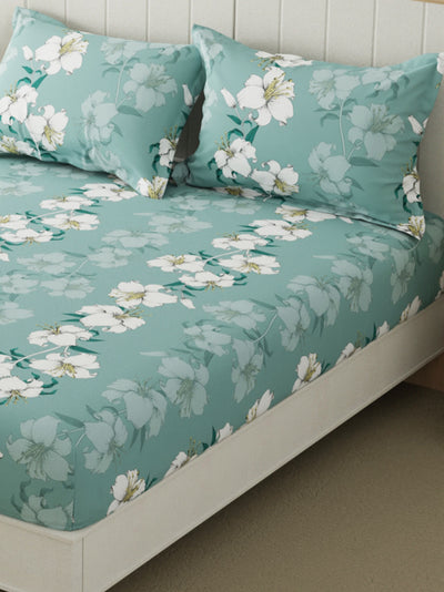 Extra Smooth Micro Double Bedsheet With 2 Pillow Covers <small> (floral-dusk blue)</small>