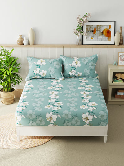 Extra Smooth Micro Double Bedsheet With 2 Pillow Covers <small> (floral-dusk blue)</small>