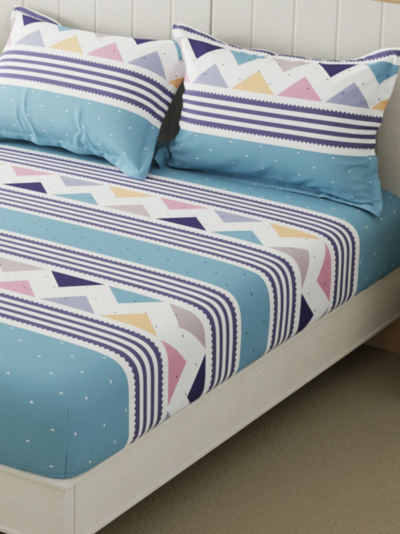 Extra Smooth Micro Double Bedsheet With 2 Pillow Covers <small> (geometrical-blue/multi)</small>