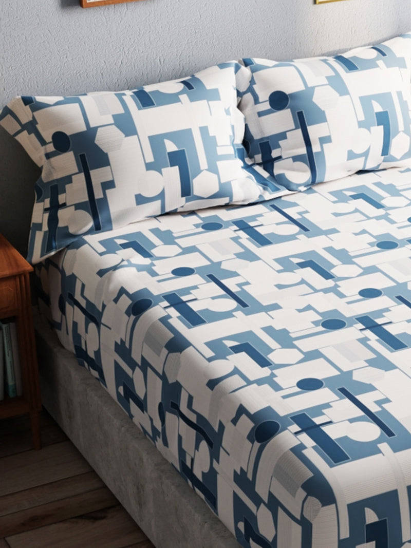 100% Pure Cotton Double Bedsheet With 2 Pillow Covers <small> (stripe-blue/grey)</small>