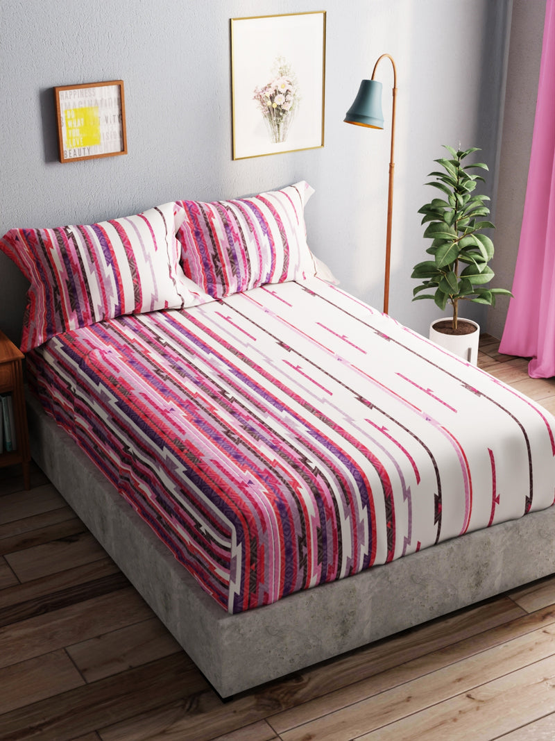 100% Pure Cotton Double Bedsheet With 2 Pillow Covers <small> (stripe-blue/grey)</small>