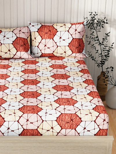 Extra Smooth Cotton Double Bedsheet With 2 Pillow Covers <small> (geometric-rust)</small>