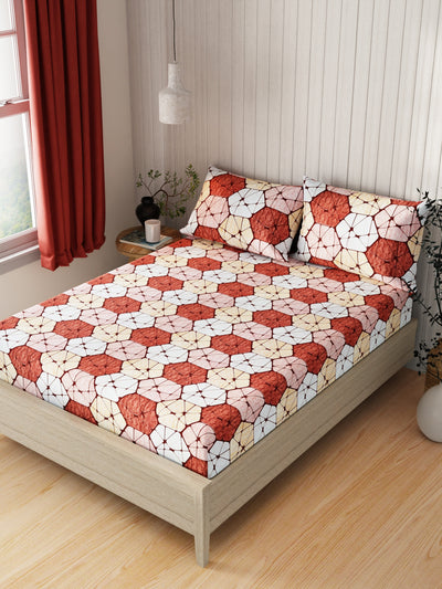 Extra Smooth Cotton Double Bedsheet With 2 Pillow Covers <small> (geometric-rust)</small>