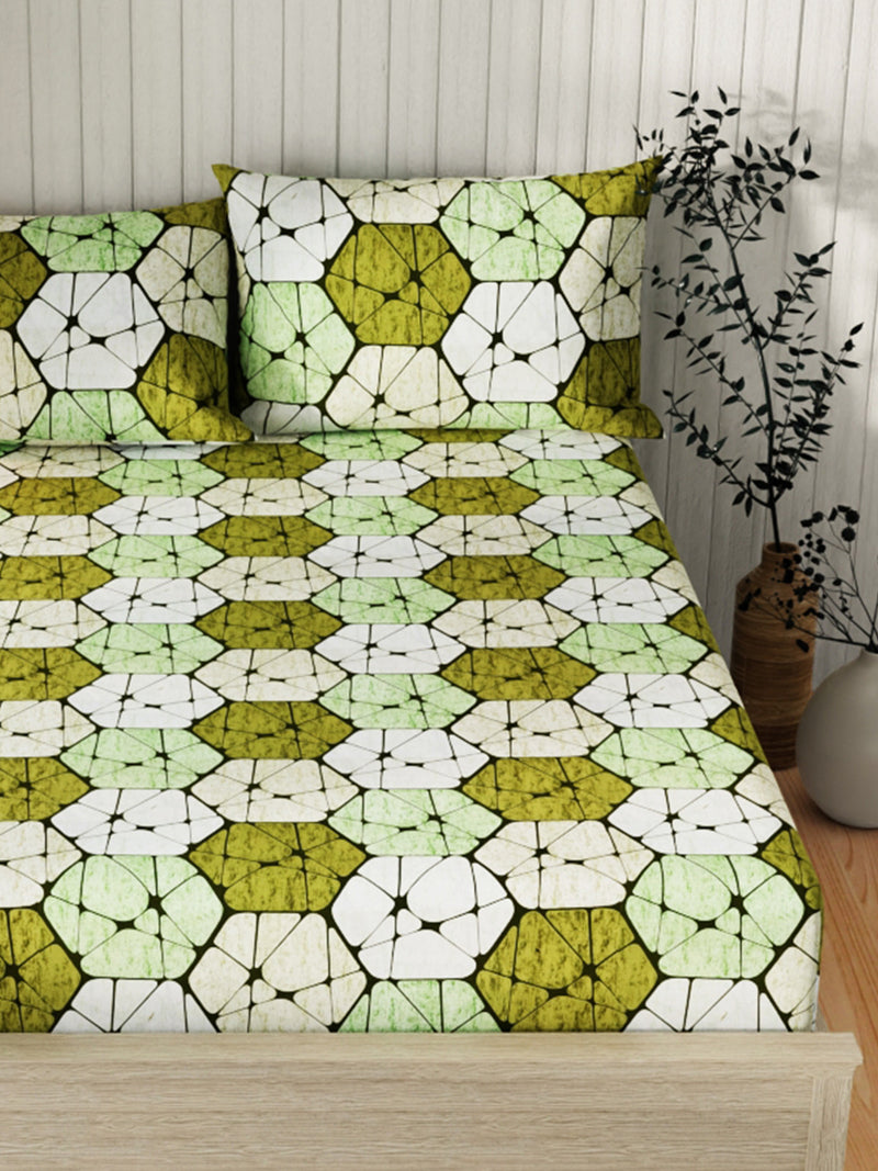 Extra Smooth Cotton Double Bedsheet With 2 Pillow Covers <small> (geometric-green)</small>