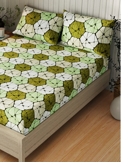 Extra Smooth Cotton Double Bedsheet With 2 Pillow Covers <small> (geometric-green)</small>