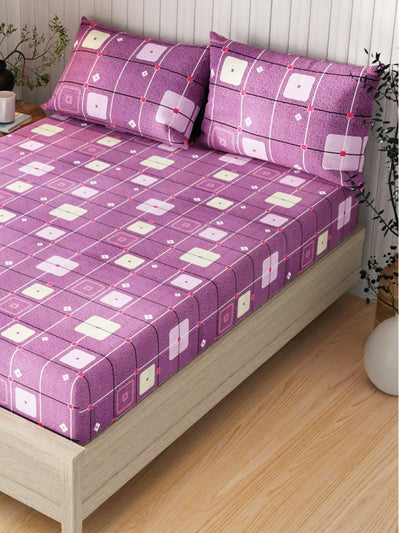 Extra Smooth Cotton Double Bedsheet With 2 Pillow Covers <small> (checks-blush)</small>