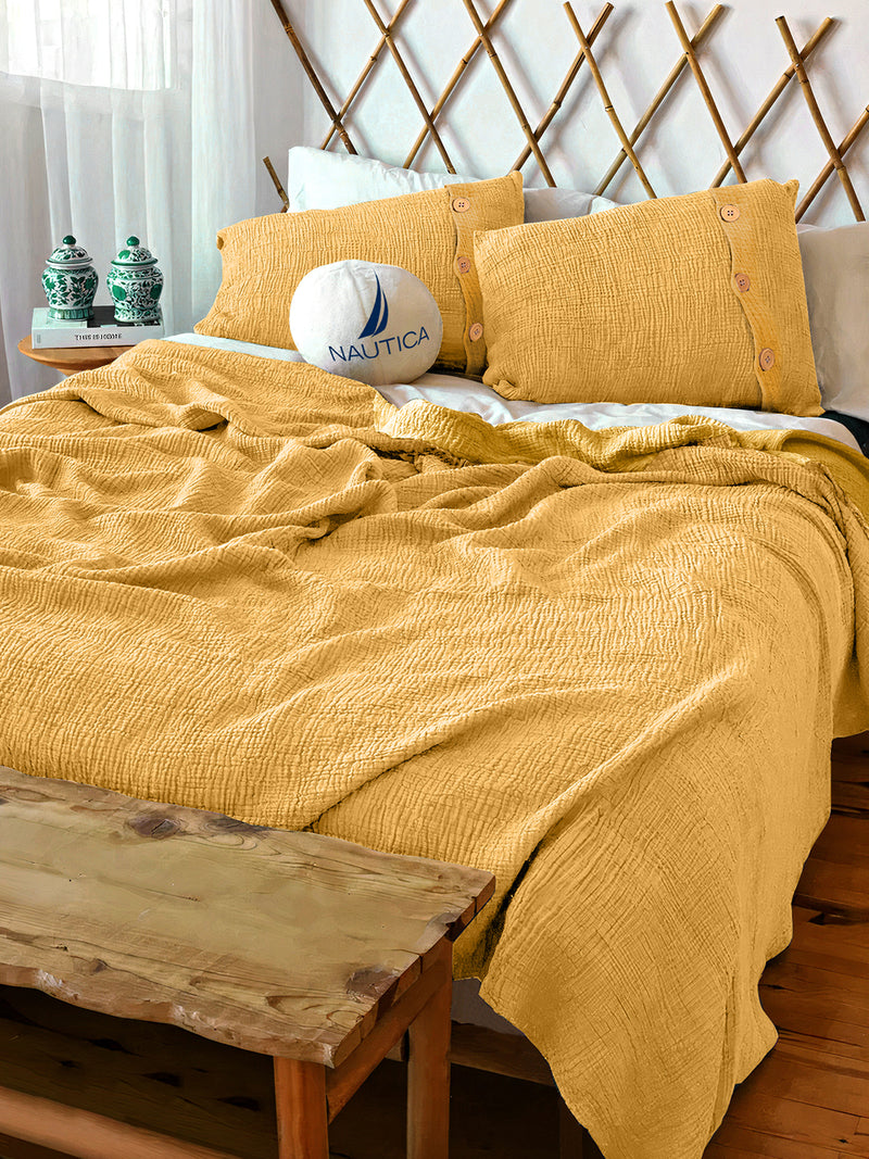 100% Cotton Bedsheet With 2 Pillow Covers With 4 Layers Seersucker <small> (solid-sand)</small>