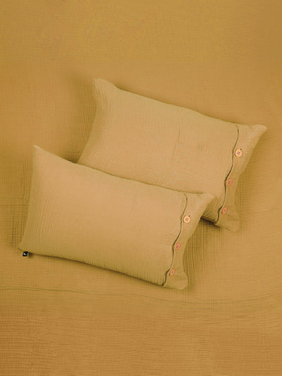 100% Cotton Bedsheet With 2 Pillow Covers With 4 Layers Seersucker <small> (solid-sand)</small>