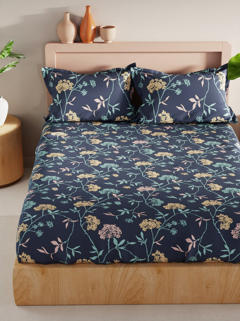 Bamboo Micro King Bedsheet With 2 Pillow Covers <small> (floral-charcoal)</small>