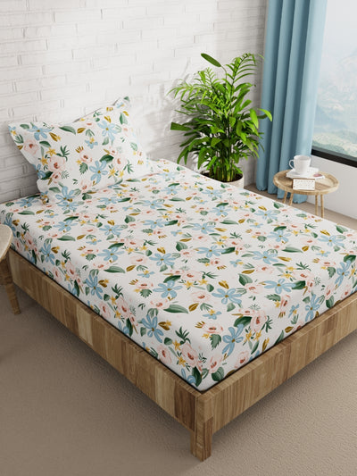 Extra Smooth Micro Single Bedsheet With 1 Pillow Cover <small> (floral-ivory/multi)</small>