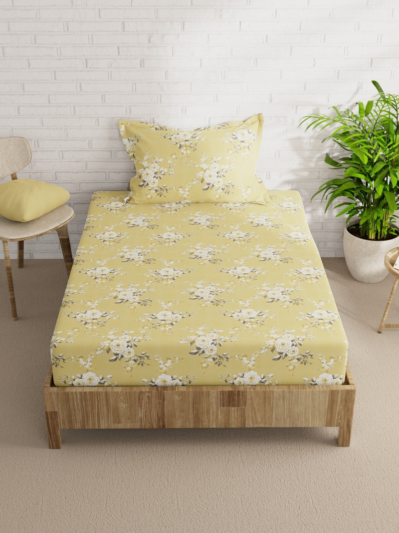 Extra Smooth Micro Single Bedsheet With 1 Pillow Cover <small> (floral-yellow)</small>