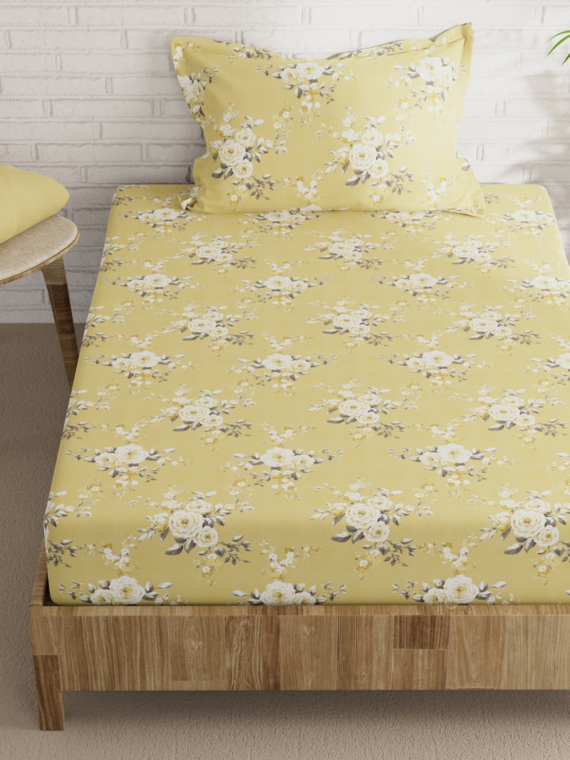 Extra Smooth Micro Single Bedsheet With 1 Pillow Cover <small> (floral-yellow)</small>