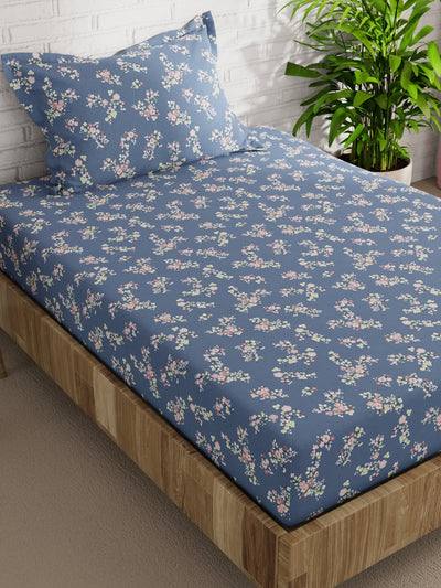 Extra Smooth Micro Single Bedsheet With 1 Pillow Cover <small> (floral-blue/multi)</small>