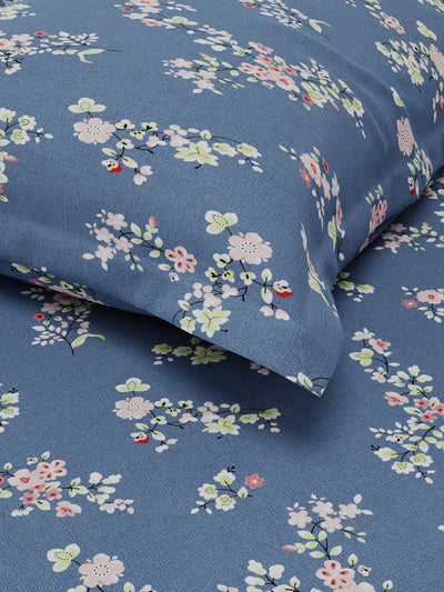 Extra Smooth Micro Single Bedsheet With 1 Pillow Cover <small> (floral-blue/multi)</small>