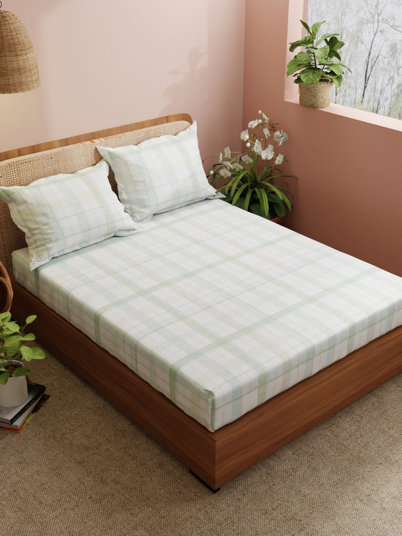 Super Soft 100% Cotton King Bedsheet With 2 Pillow Covers <small> (checks-green)</small>