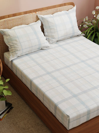Super Soft 100% Cotton King Bedsheet With 2 Pillow Covers <small> (checks-peach)</small>