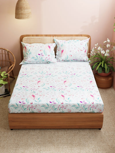 Super Soft 100% Cotton King Bedsheet With 2 Pillow Covers <small> (floral-pink)</small>