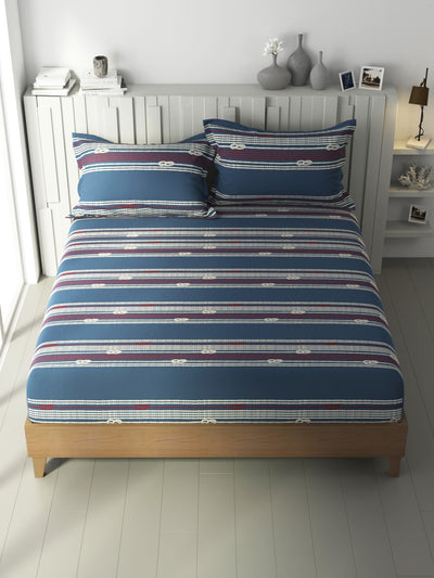 100% Premium Cotton King Bedsheet With 2 Pillow Covers <small> (ornamental-blue/red)</small>