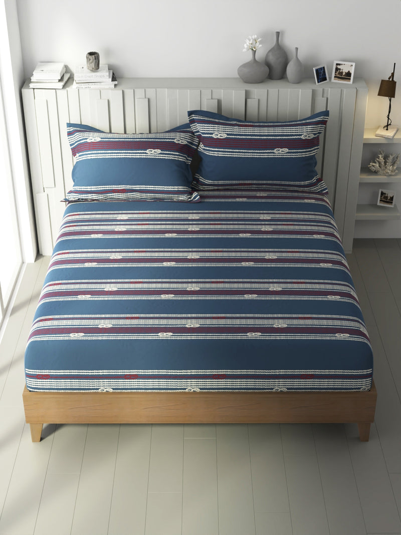 100% Premium Cotton King Bedsheet With 2 Pillow Covers <small> (ornamental-blue/red)</small>