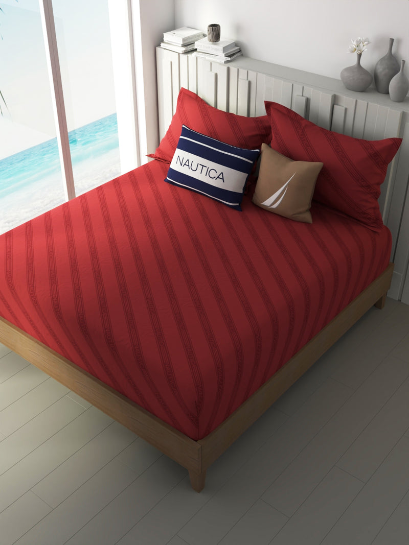 100% Premium Cotton King Bedsheet With 2 Pillow Covers <small> (ornamental-red)</small>