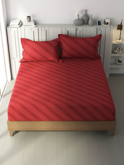 100% Premium Cotton King Bedsheet With 2 Pillow Covers <small> (ornamental-red)</small>