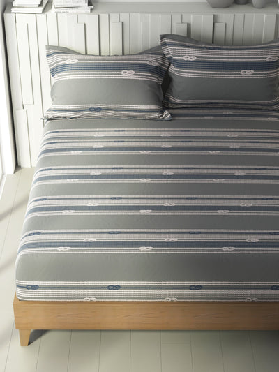 100% Premium Cotton King Bedsheet With 2 Pillow Covers <small> (ornamental-grey/blue)</small>