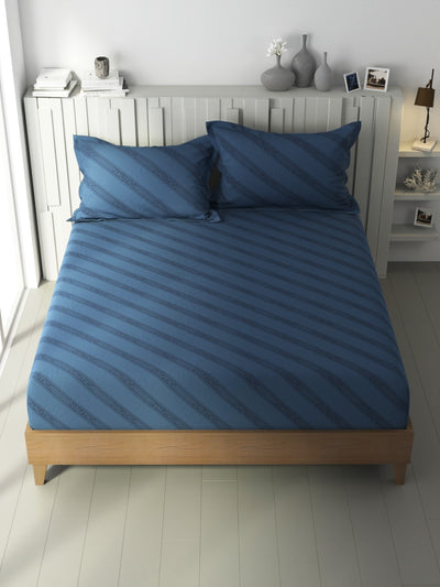 100% Premium Cotton King Bedsheet With 2 Pillow Covers <small> (ornamental-blue)</small>