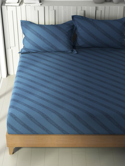 100% Premium Cotton King Bedsheet With 2 Pillow Covers <small> (ornamental-blue)</small>