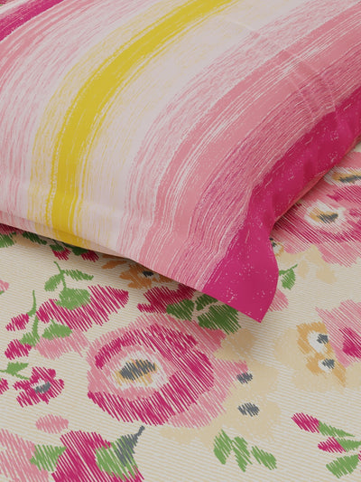 Extra Smooth Micro Single Bedsheet With 1 Pillow Covers <small> (floral-beige/pink)</small>