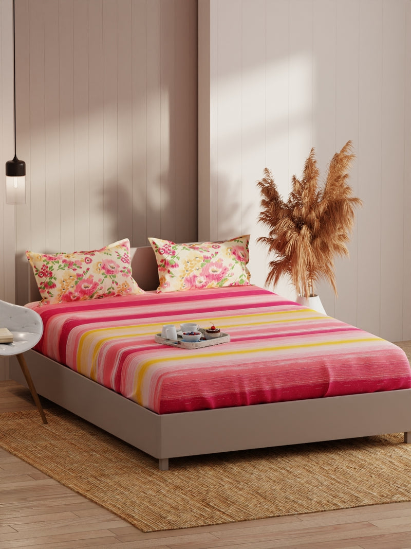 Extra Smooth Micro Fitted Double Bedsheet With 2 Pillow Covers <small> (floral-pink/yellow)</small>