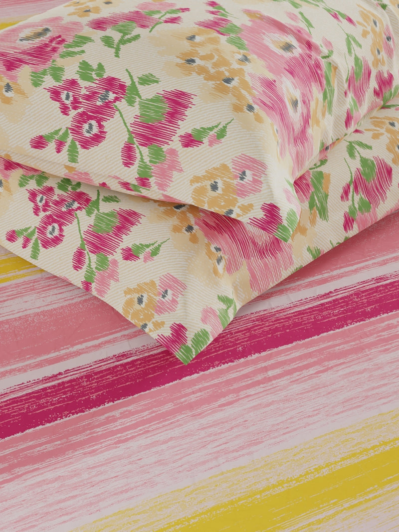 Extra Smooth Micro Fitted Double Bedsheet With 2 Pillow Covers <small> (floral-pink/yellow)</small>