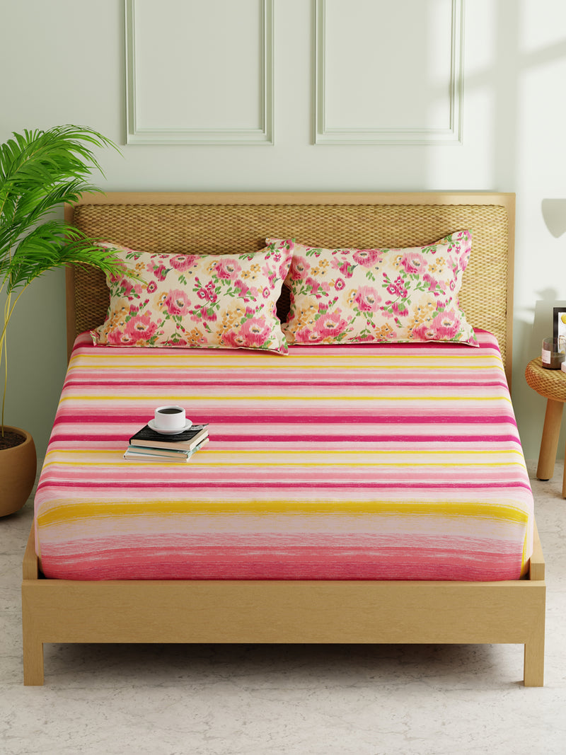 Extra Smooth Micro Double Bedsheet With 2 Pillow Covers <small> (floral-pink/yellow)</small>