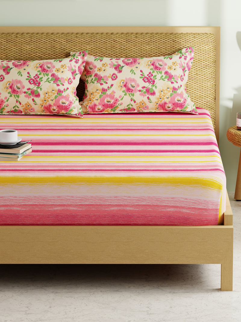 Extra Smooth Micro Double Bedsheet With 2 Pillow Covers <small> (floral-pink/yellow)</small>