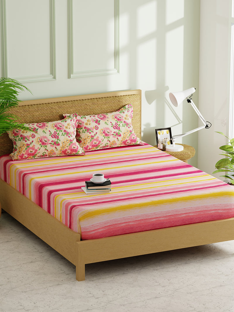 Extra Smooth Micro Double Bedsheet With 2 Pillow Covers <small> (floral-pink/yellow)</small>