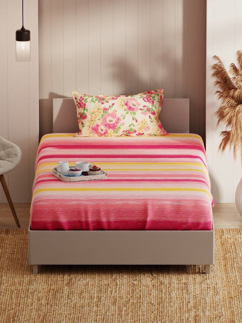 Extra Smooth Micro Single Bedsheet With 1 Pillow Covers <small> (floral-pink/yellow)</small>