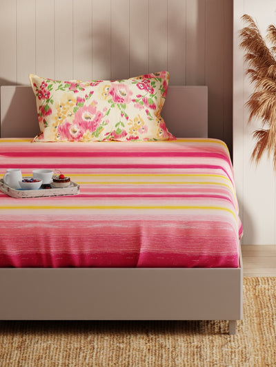 Extra Smooth Micro Single Bedsheet With 1 Pillow Covers <small> (floral-pink/yellow)</small>