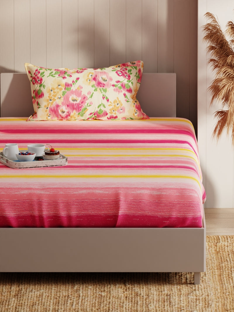 Extra Smooth Micro Single Bedsheet With 1 Pillow Covers <small> (floral-pink/yellow)</small>