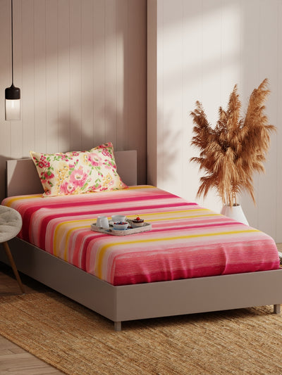 Extra Smooth Micro Single Bedsheet With 1 Pillow Covers <small> (floral-pink/yellow)</small>