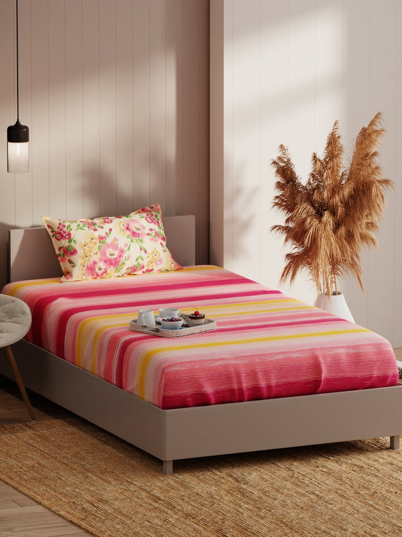 Extra Smooth Micro Single Bedsheet With 1 Pillow Covers <small> (floral-pink/yellow)</small>