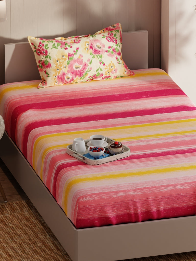 Extra Smooth Micro Single Bedsheet With 1 Pillow Covers <small> (floral-pink/yellow)</small>