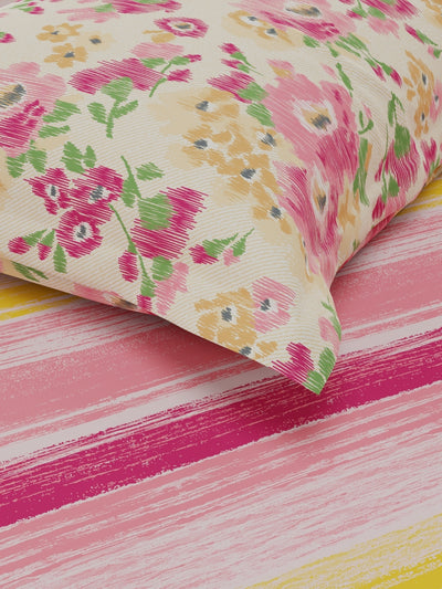Extra Smooth Micro Single Bedsheet With 1 Pillow Covers <small> (floral-pink/yellow)</small>