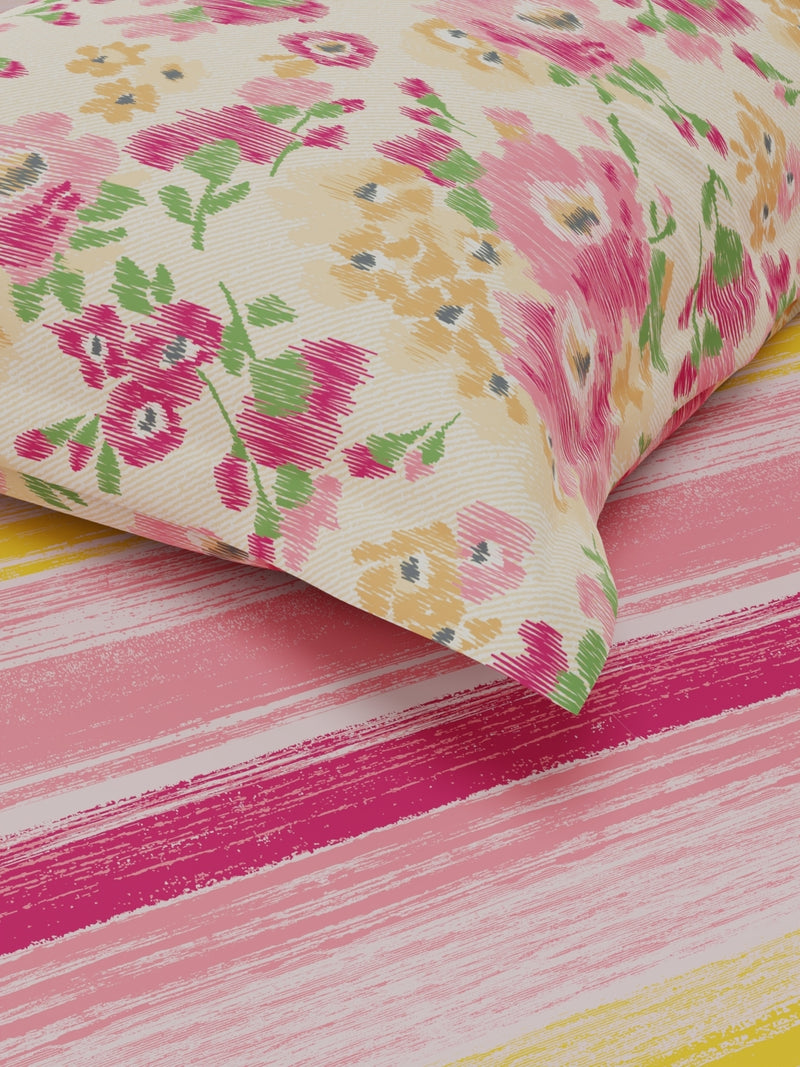 Extra Smooth Micro Single Bedsheet With 1 Pillow Covers <small> (floral-pink/yellow)</small>